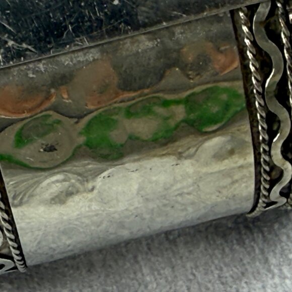 Wide Hammered Silver Tone Metal Cuff Bracelet Braided Textured Edging Boho - Picture 13 of 16